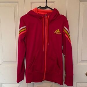 Adidas women’s sz M Full Zip Jacket Bright Pink Hoodie stripes b77